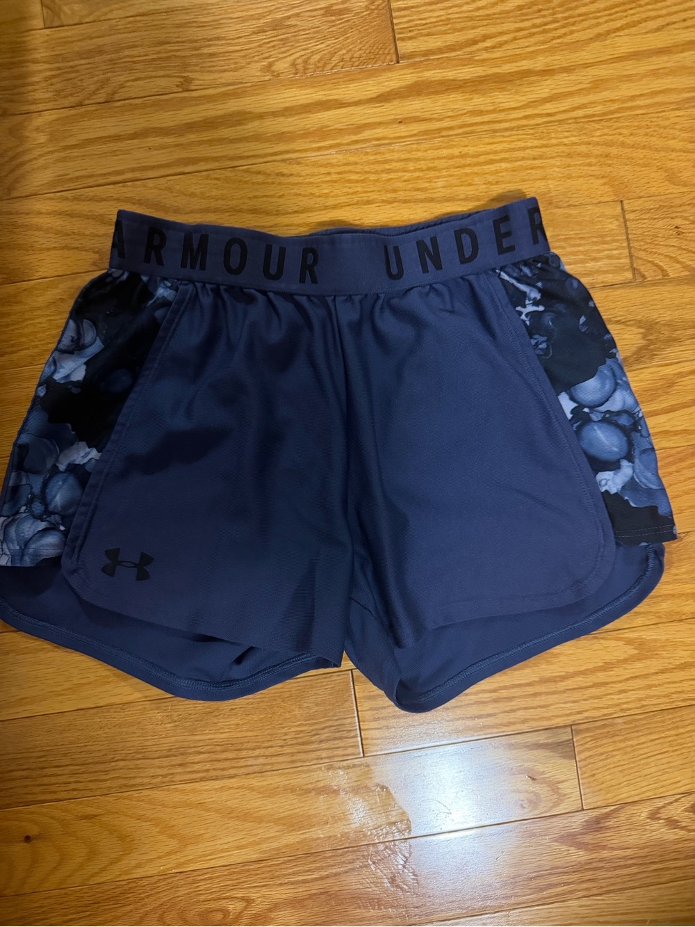 Under Armour Navy Women's Athletic Shorts with Patterned Side Panels